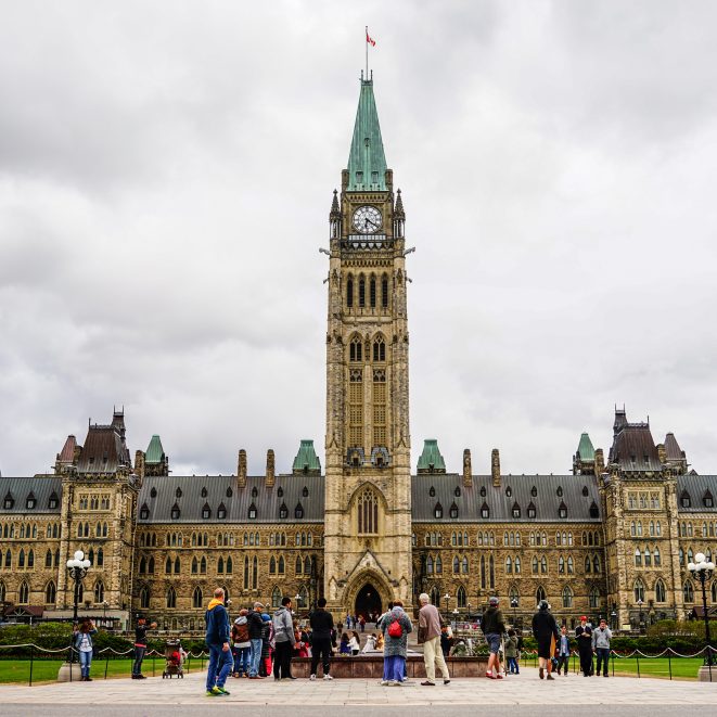 Ottawa, Canada - May 14, 2017. Parliament Buildings in Ottawa, Canada. The buildings designed in a Gothic Revival style, and opened on June 1866.